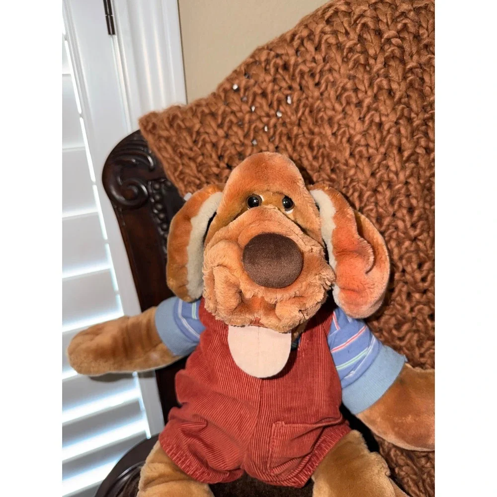 Vintage Wrinkles Dog Hand Puppet Ganz Heritage Red Corduroy Overalls 18 inch